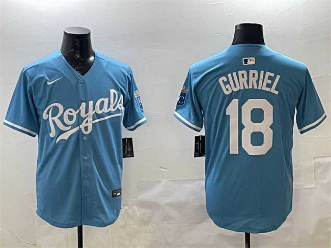 Mens Kansas City Royals #18 Yuli Gurriel Blue Cool Base Stitched Jersey